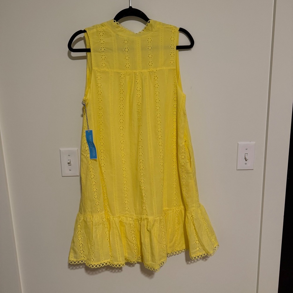 Draper James RSVP Yellow Eyelet Sleeveless Ruffle Mini Dress Womens Size Medium - Picture 2 of 4